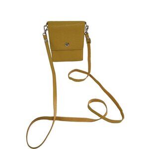 Valentina NWOT Italian Pebbled Leather Mustard Wallet On A String Crossbody Bag
